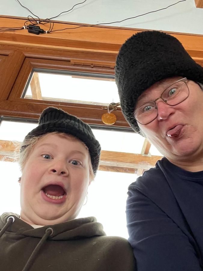 A cheerful, silly selfie inside the cabin